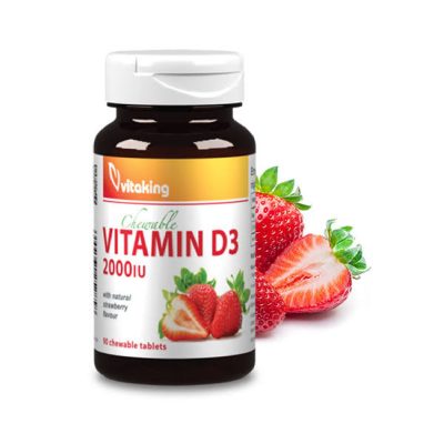 Vitamin D2000 IU, žvečilne tablete z okusom jagode, 90 tablet