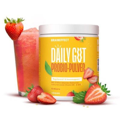 BRAINEFFECT Daily Glow z okusom jagode, Vegan, 90 g