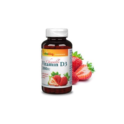 Vitamin D3-2000 IU, žvecljiv z naravno aromo jagode, 210 tablet